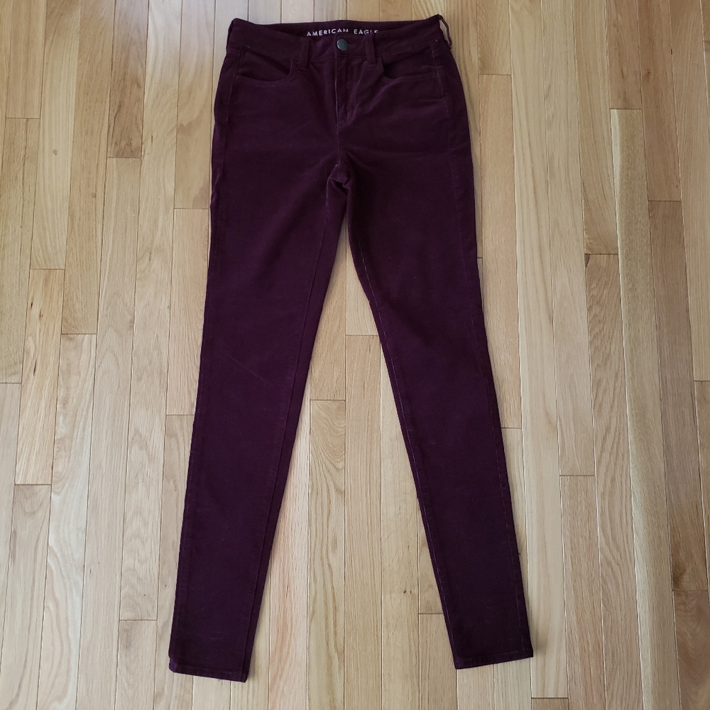 AEO Maroon Skinny High Waisted Corduroy Pants
